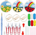 Woohome Punch Needle Kit Included Plastic Hoops, Punch Needle Cloth, Color Yarn and Punch Needle Tools for Adults, Beginners (Rainbow and Flowers)