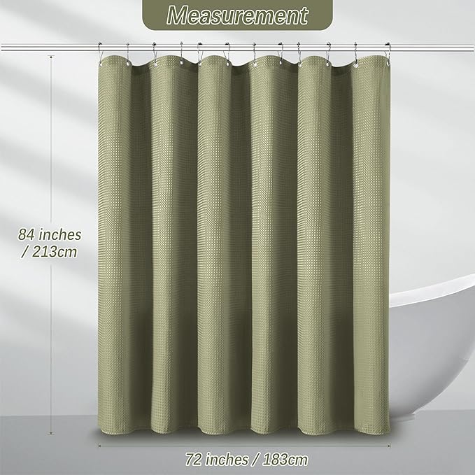 PANGSINNE 72 x 84 Shower Curtain Waterproof Fabric Shower Curtain Waffle Weave Heavy Duty Shower Curtain Set for Bathroom, Washable 256GSM Modern Shower Curtains with 12 Metal Hooks, 72Wx84H Khaki