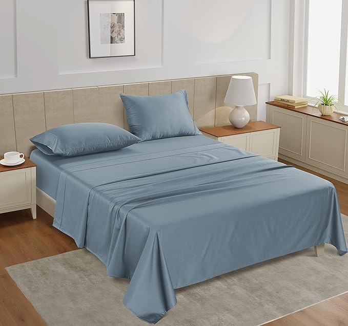 LANE LINEN Full Sheet Set – 450 Thread Count 100% Cotton Cooling Sheets, Soft Sateen Weave, 15” Deep Pocket Fully Elasticized Fitted Sheet, Breathable Sheet & Pillowcase Sets, French Blue