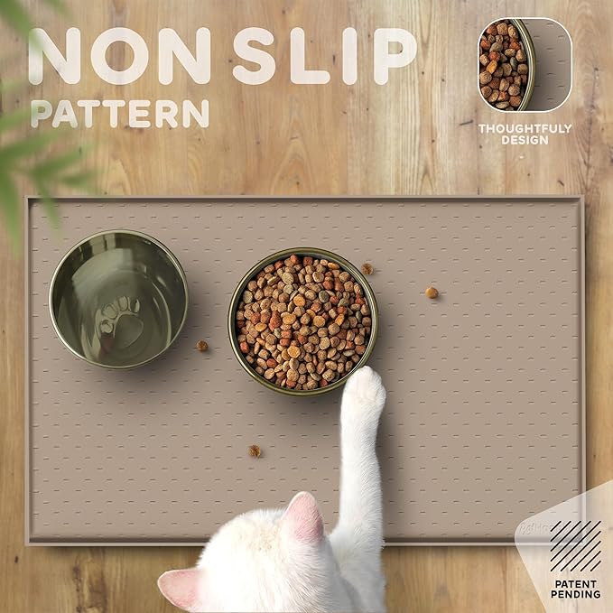 PetHappily Dog Food Mat - Raised Edges Dogs Mat for Food and Water Prevent Spill, Waterproof Cat Food Mats Protect Floors, Easy Clean Dog Bowl Mats for Food and Water, Silicone Pet Food Tray