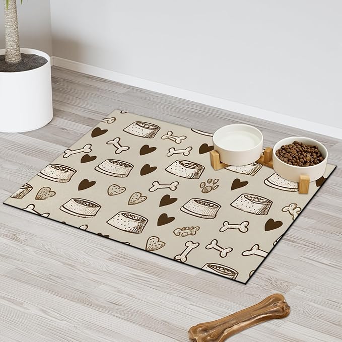 Eizlang Dog Cat Food Mat,12"x20" Inches Rapid Absorbent Pet Feeding Mat,Pets Placemat Water Bowl Mats with Rubber Backing,No Stains Cat Dog Feeding Mats Indoor,Pet Accessories Supplies,Brown Dogs Paw