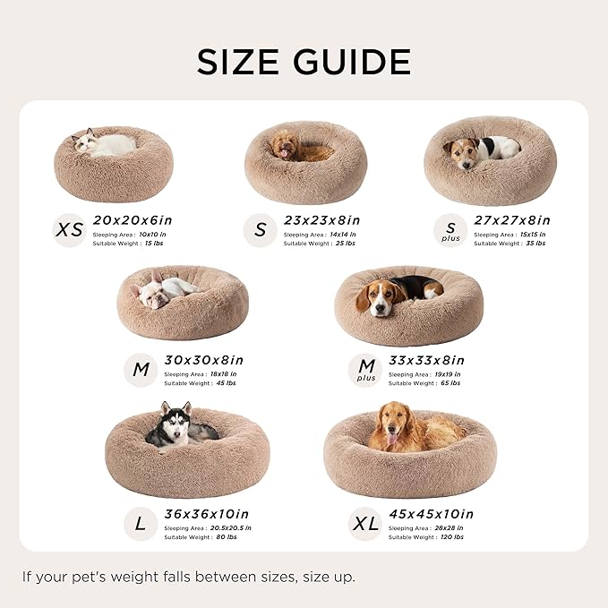 Bedsure Calming Dog Bed for Medium Dogs - Donut Washable Medium Pet Bed, 30 inches Anti-Slip Round Fluffy Plush Faux Fur Cat Bed, Fits up to 45 lbs Pets, Frost Grey