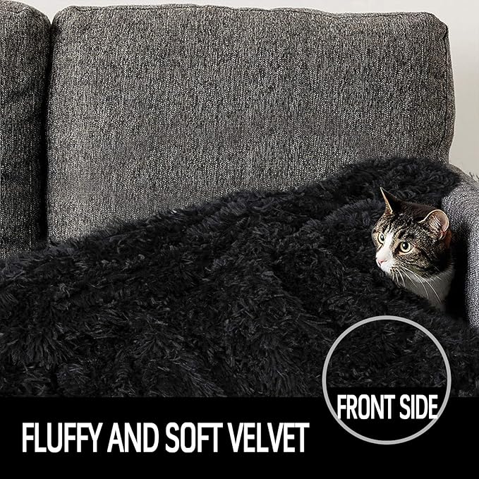 LOCHAS Luxury Fluffy Dog Blanket, Extra Soft and Warm Sherpa Fleece Pet Blankets for Dogs Cats, Plush Furry Faux Fur Puppy Throw Cover, 30''x40'' Black