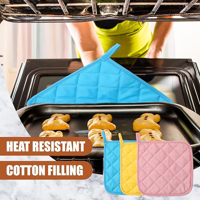 Uiifan 30 Pieces Cotton Pot Holders for Kitchen Washable Heat Resistant Potholders Oven Hot Pads for Cooking and Baking, 7.87 x 7.87 x 0.2 Inch (Light Color)