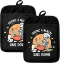 Funny Gothic Skeleton Oven Mitts Set, Funny Baking Gifts for Women, Having a Mental Bake Down Goth Heat Resistant Kitchen Oven Gloves for Baking and Cooking,Pot Holders