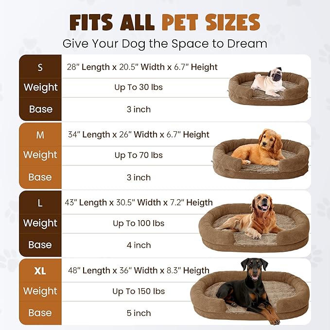 Miorun Orthopedic Dog Bed for Large Dogs, Removable Washable Cover, Memory Foam Indestructible Pet Couch for Big Dogs, Sturdy and Cozy Round Bed with Bolstered Sides, Durable Crate Bed, Camel
