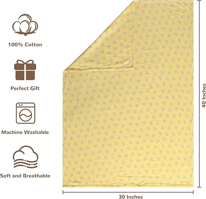 NTBAY 4 Layer Muslin Cotton Toddler Blanket, 30x40 Soft and Breathable Receiving for Newborns and Infants, Perfect for Crib, Stroller, Travel, Lightweight Nursery Blanket, Honey Bear