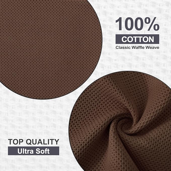 Kitinjoy 100% Cotton Waffle Weave Kitchen Towels (13 X 28 Inches, Coffee), 4-Pack Super Soft and Absorbent Dish Towel for Drying Dishes, Kitchen Hand Towels
