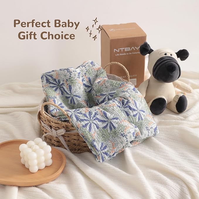 NTBAY 2 Layer Muslin Cotton Baby Swaddle Blanket, 30x40 Soft and Breathable Receiving for Newborns and Infants, Perfect for Crib, Stroller, Travel, Lightweight Nursery Blanket, Retro Floral Botanical