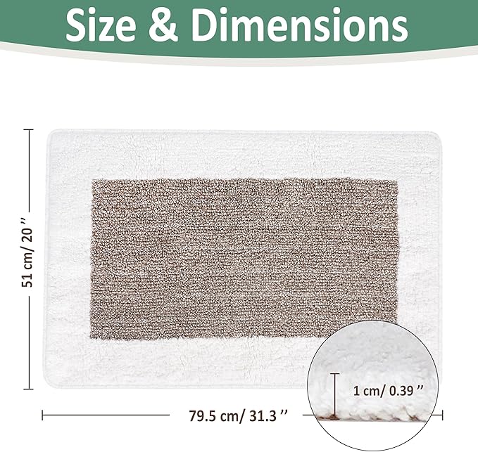 Naturally Yours Home Bath Mat, 100% Cotton, Reversible Rug, Minimalist Japandi Bathroom Decor, 20 x 31.5 inches, Neutral Tan & White Colors