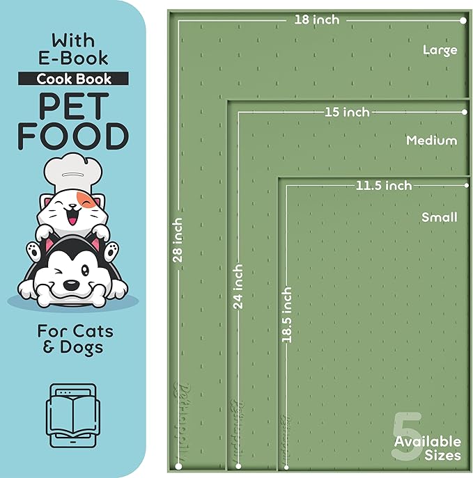 PetHappily Dog Food Mat - Raised Edges Dogs Mat for Food and Water Prevent Spill, Waterproof Cat Food Mats Protect Floors, Easy Clean Dog Bowl Mats for Food and Water, Silicone Pet Food Tray