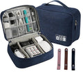 3-Wfinfing Single-layered Electronic Accessory Storage Tote | Data Cable Organizer | 3 Leather Straps + Adjustable Organizer Layers | Waterproof Travel Electronics Bag (Navy blue single)