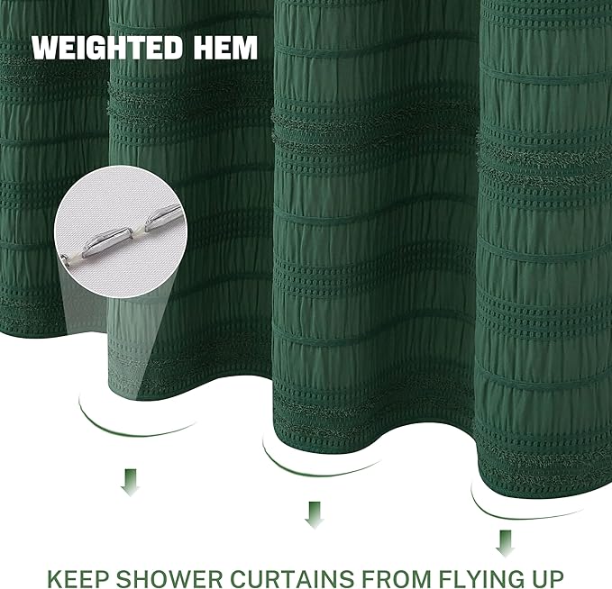 Siiluminisoy Dark Green Boho Shower Curtain, 72 x72 Cotton Blend Tufted Fabric Waffle Textured Farmhouse Shabby Chic Rustic Minimalist Striped for Bathroom, Hotel