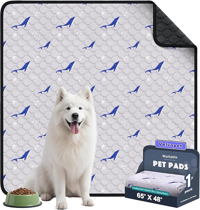 Velvopet Washable Pee Pads for Dogs, 1 Pack Puppy Pads, Super Absorbent & Leakproof with Anti-Slip Bottom for Dog Training, Crates, Car, Pet Pee Pads, and Furniture Protection, 65"x48"