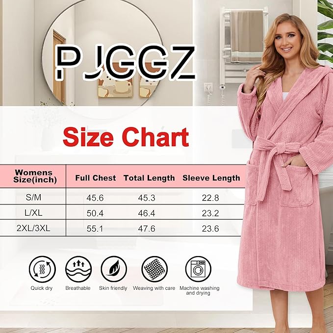 PJGGZ Hooded Bathrobes for Women, Soft Long Towel Robes for Women - Quick Dry yet Warm