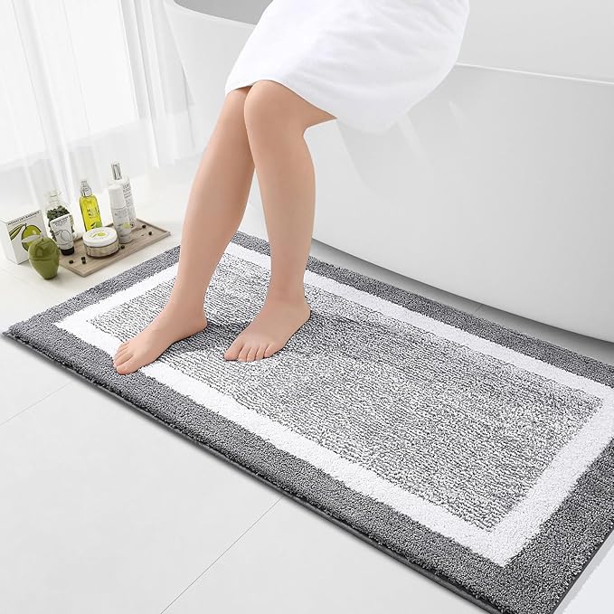 OLANLY Bathroom Rugs 44x24, Extra Soft and Absorbent Microfiber Bath Mat, Non-Slip, Machine Washable, Quick Dry Shaggy Bath Carpet, Suitable for Bathroom Floor, Tub, Shower (Runner, Grey)