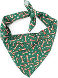 THE WORTHY DOG Classic Tie-On Dog Bandana – Soft Cotton Flannel Square Pet Bandana, Candy Cane Pattern, Green, Small