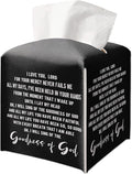 Christian Decorative Tissue Box Cover Square, Black Tissue Box Cover Leather, Inspirational Quote Gift Ideas for Family Friends, Goodness of God Decor for Bathroom Office-(5.2 Inches)