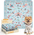 Lahome Washable Reusable Pee Pads for Dogs - Blue Butterfly & Insect Print 2 Pack Puppy Pads, Super Absorbent & Waterproof Training Mats for Crate & Floor - Leakproof with Non-Slip Backing (36"x36")