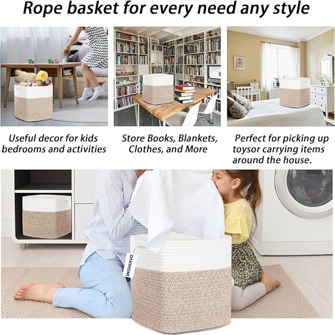 DAVIHOMI Storage Cubes 11 Inch Cotton Rope Woven Storage Basket for Organizing 3 Pack | Storage Bins for Organization and Storage | Toy Storage Organizer | Basket for Shelves | Toy Bins（Brown）