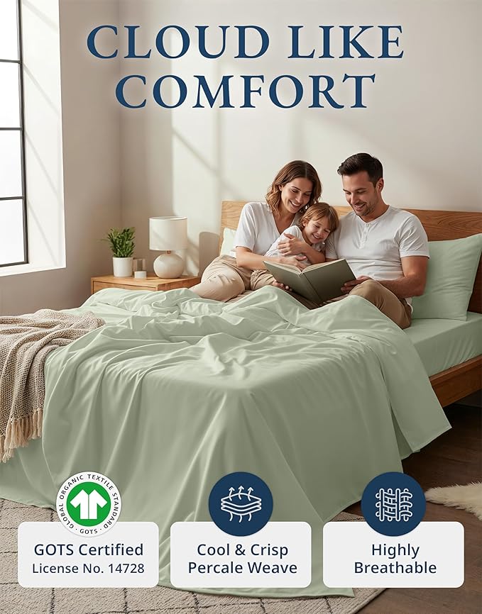 LANE LINEN Bedsheets California King Size Bed - 4Pc 100% Organic Cotton Cal King Bed Sheet Set, Soft Cooling Sheets, 15" Deep Pocket Cal King Sheets, Oeko Tex Certified - Mineral