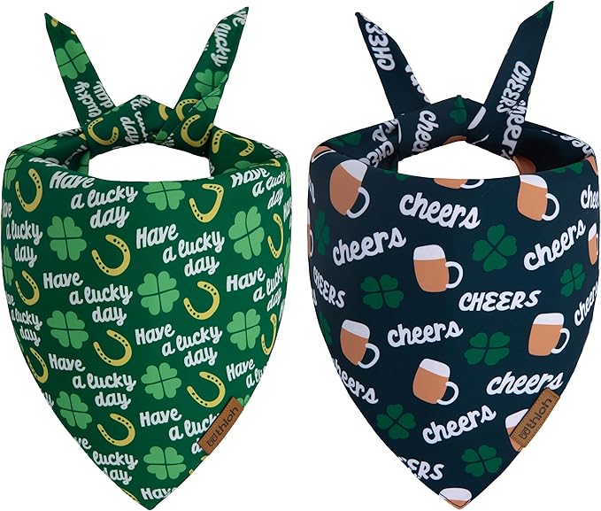 THLOH St. Patrick's Day Dog Bandana - 2 Pack Triangle Shamrock Dog Bandanas, Reversible Lucky Pet Scarf for Boys & Girls, Premium Durable Fabric, Holiday Bandana for Small and Medium Dogs (Small)