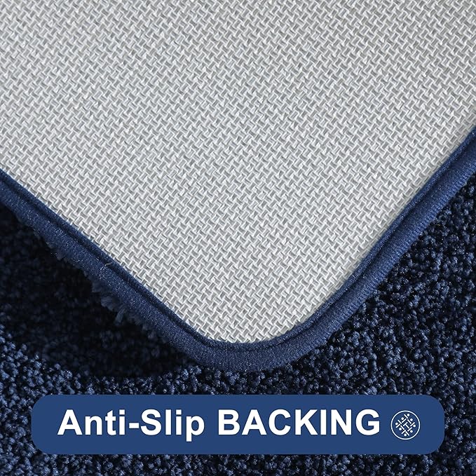 COSY HOMEER Bath Rugs for Bathroom Extra Thick- Anti-Slip Bath Mats Soft Plush Yarn Shaggy 100% Strong Mirco Polyeste Mat Living Room Bedroom Mat Floor Water Absorbent(Navy,20x32 - Inches)