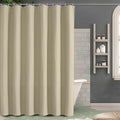 OVZME Extra Long Shower Curtain Set - 84 Inch Long Waffle Weave Heavy Duty Cloth Shower Curtain for Bathroom, Luxury Weighted 230GSM Bath Curtain Set with 12 Plastic Hooks, 72Wx84L, Taupe