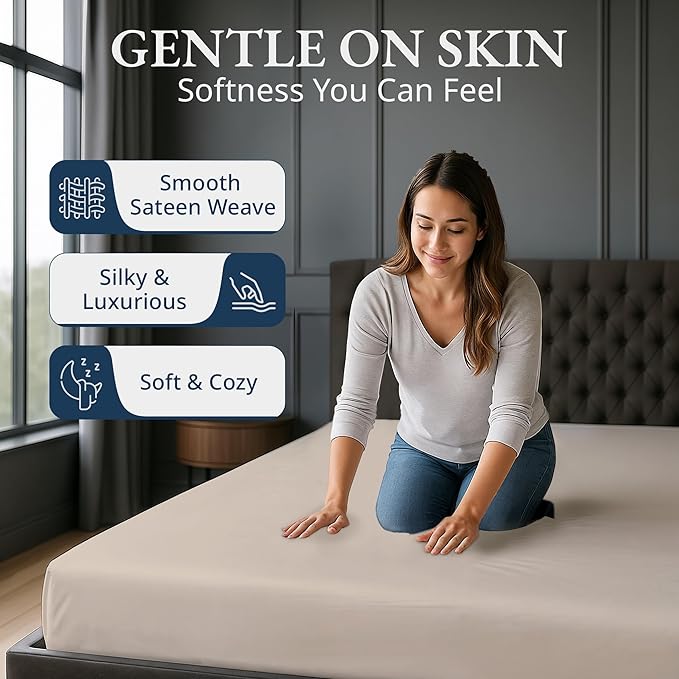 Lane Linen 100% Egyptian Cotton California King Size Fitted Sheet Only (72"x84" + 15") - Elegant Sateen Weave, Ultra Soft, Breathable, Highly Durable, Deep Pockets Upto 17" - Ivory