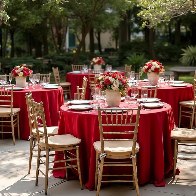 sancua Christmas Red Round Tablecloth 132 Inch Diameter, 6 Pack - Circle Polyester Fabric Table Cloth for Wedding Party Reception Banquet Birthday, Washable Formal Table Cover (Fit 54-96 Inch Tables)