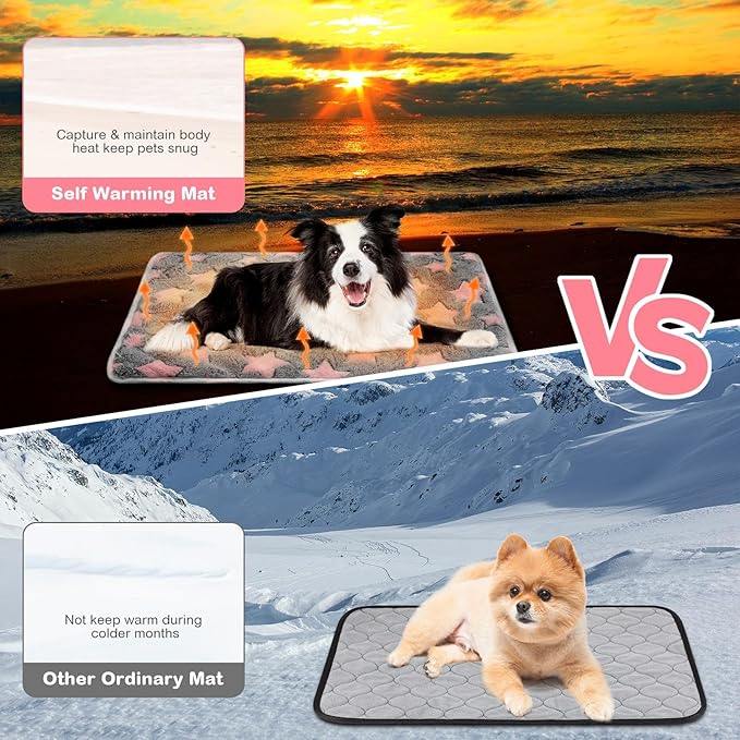 Clysee 4 Pack Self Heating Cat Bed Cat Self Warming Pad with Removable Cover Extra Warm Thermal Pet Pad Washable Pet Crate Mat Anti Slip Kennel for Indoor Outdoor Pets(Star,20 x 28 Inches)