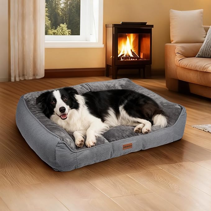 ZAKAPAWS Orthopedic Dog Bed for Large Dogs - Waterproof Memory Foam Dog Couch Bed with Sides, Pet Beds with Washable Cover & Non-Slip Bottom, Grey, 38x28 Inch