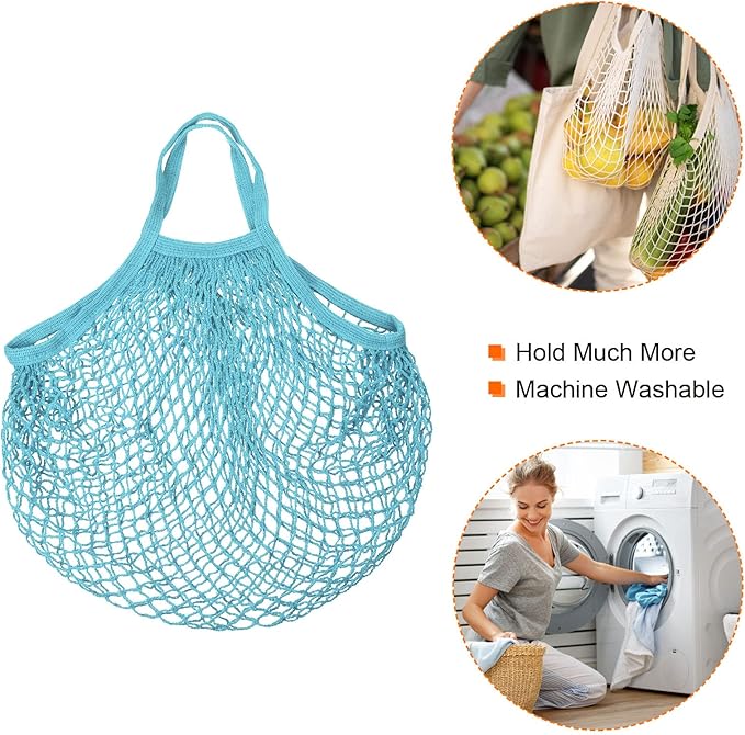 MECCANIXITY Cotton Mesh Bag Reusable Washable Mesh Net String Grocery Bags Organizer for Fruits Vegetables Shopping