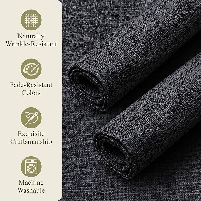 KXN Placemats Set of 8, Dual-Layer Thickened Faux Linen Table Mats, Heat Resistant & Wrinkle-Free, Machine Washable Cloth Place Mats for Kitchen Dining Indoor Outdoor (Dark Gray)