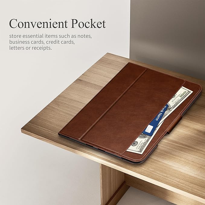 auaua Case for iPad Air 11 Inch M3/M2 (2025/2024), iPad Air 5th/4th Generation (2022/2020), with Pencil Holder and Pocket, Typing Angle Muti-Stand Magnetic Closure Auto Sleep/Wake (Brown)
