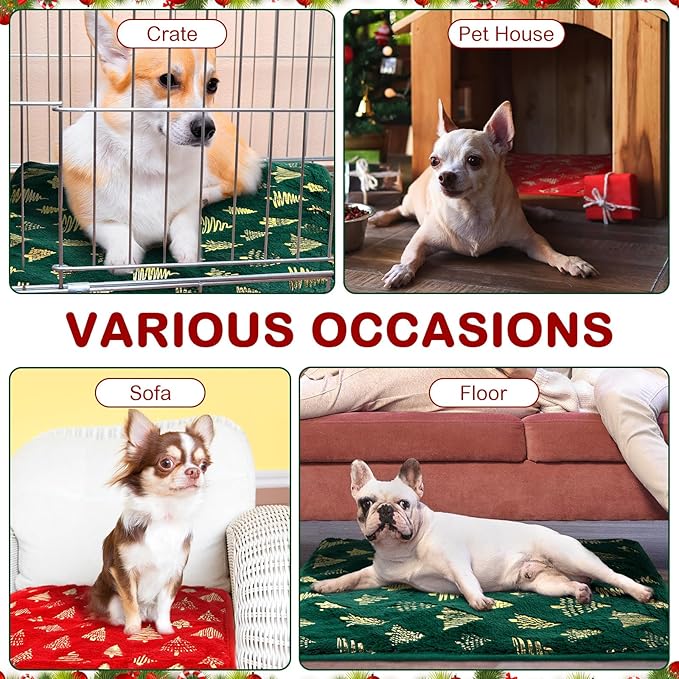 Clysee 4 Pack Self Heating Cat Bed Cat Self Warming Pad with Removable Cover Extra Warm Thermal Pet Pad Washable Pet Crate Mat Anti Slip Kennel for Indoor Outdoor Pets (Christmas Tree,16 x 20 Inches)