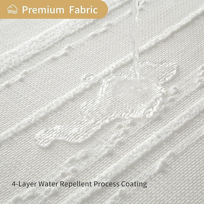 Lameirose Extra Long White Shower Curtain Boho, Cotton Blend Waffle Weave Stripe Textured Shower Curtain, Fabric Shower Curtains for Bathroom, Hotel,72 x 78