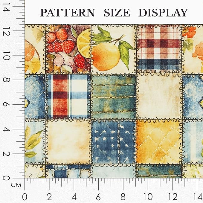 Patchwork Cotton Fabric Panel 61 x 36.6 Inches, Lemon Fruit Quilt Style Pattern, Rustic Blue Yellow Design, 100% Cotton 140 GSM