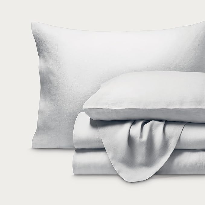Bare Home Queen Sheet Set - Luxury 100% Linen Bed Sheets - Deep Pockets - Easy Fit - 4 Piece Set - Bedding Sheets & Pillowcases (Queen, Glacier Grey)