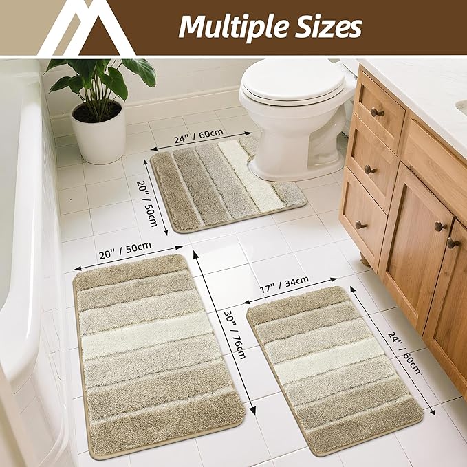 COSY HOMEER Toilet Rugs U-Shaped 24"x20", Ultra Soft Absorbent Bath Mat with Non-Slip TPR Backing, Machine Washable Shaggy Rug for Toilet, Beige