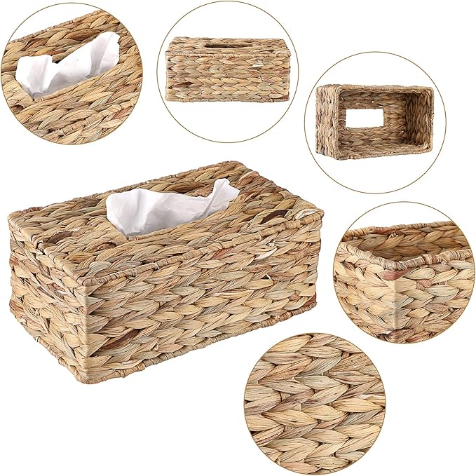Sumnacon Tissue Box Cover Water Hyacinth Tissue Box Rectangular Tissue Holder Woven Tissue Cover Wicker Tissue Box Holder for Bathroom Toilet Table Desk Home Office Car