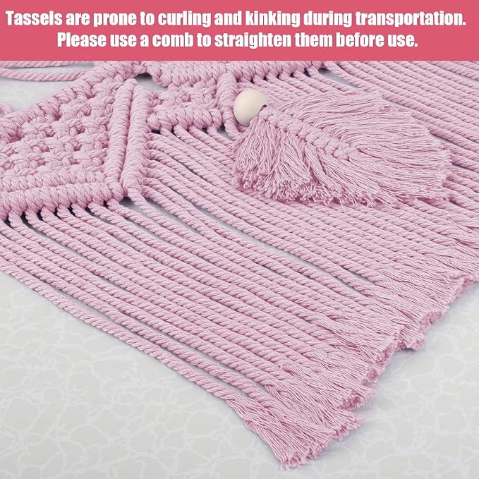 Stuffed Animal Storage Hammock Corner, 56'' Large Stuffed Animal Net Organizer for Teddy Plush Nursery Decor, Boho Macrame Leaf Toy Holder, Light Pink Toy Net w/ LED Star Light for Kid Girl Gift