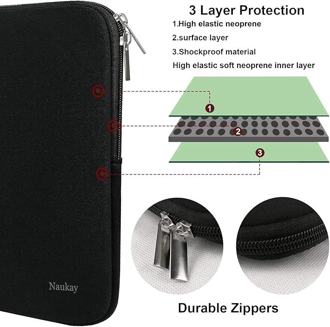 Naukay Laptop Case Sleeve,13-13.3 Inch Resistant Neoprene Laptop Sleeve/Notebook Computer Pocket Case/Tablet Briefcase Carrying Bag Compatible with MacBook Pro,MacBook Air,Notebook Computer-(Black)