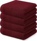 Kitinjoy 100% Cotton Waffle Weave Kitchen Towels, 4-Pack Super Soft and Absorbent Dish Towels for Drying Dishes, Kitchen Hand Towels, 13 in x 28 in, Burgundy