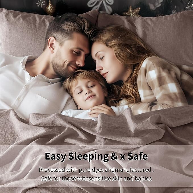 LBRO2M 100% Linen Sheet Set 16" Deep Pocket California King Size,Bed Sheets 4 Piece Sets,Solid Color Natural Flax Bed Sheets Soft Breathable Bedding,All Season (Clifornia King, Mauve Desert)