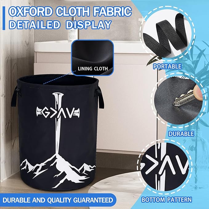Cross Mountain Laundry Basket Oxford Cloth Christian Laundry Hamper With Handle Funny Foldable Portable Clothes Storage Basket 18.9 X 16.5 In Storage Bag For Laundry Room/Bathroom/Bedroom/Dormitories