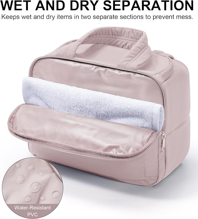 Bagstellar Travel Toiletry Bag, Lightweight Wide-open Large Puffy Toiletry Bag for Women, Quilted Makeup Bag Organizer Water-resistant Cosmetic Bag with Handle for Toiletries, Essentials, Accessories