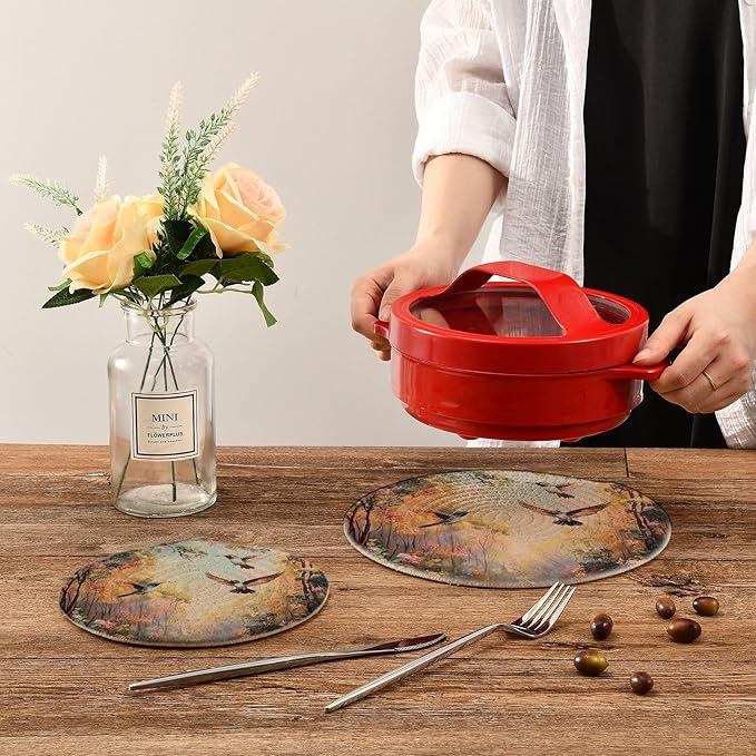 Forest Flowers and Hummingbird Trivets for Hot Dishes Pots and Pans Potholders Woven Trivet Cotton Round Large Pot Holder Decor Heat Resistant Hot Pads Mat for Table Counter Cooking Potholder S