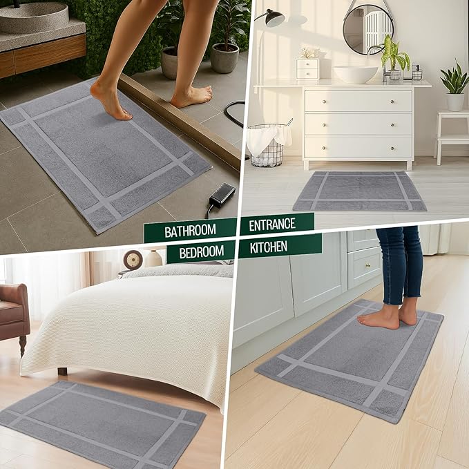 Pearl Linens 100% Ring Spun Cotton Bath Mat (Pack of 6) 18 x 25 Inch, Washable, Soft & Absorbent Terry Bathroom Floor Mat – Not Bathroom Rugs – Quick-Dry After Shower Bath Mat, 687 GSM, Light Grey