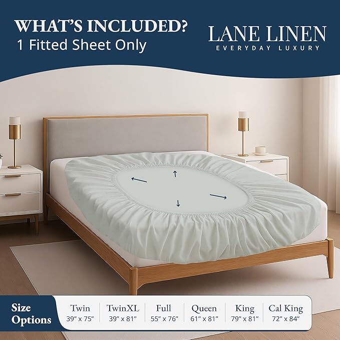 Lane Linen 100% Egyptian Cotton King Size Fitted Sheet Only (79"x81" + 16") - Elegant Sateen Weave, Ultra Soft, Breathable, Highly Durable, Deep Pockets Upto 17" - Swiss Dot Mineral